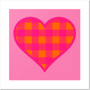 Orange and Pink Buffalo Plaid Heart Posters and Art